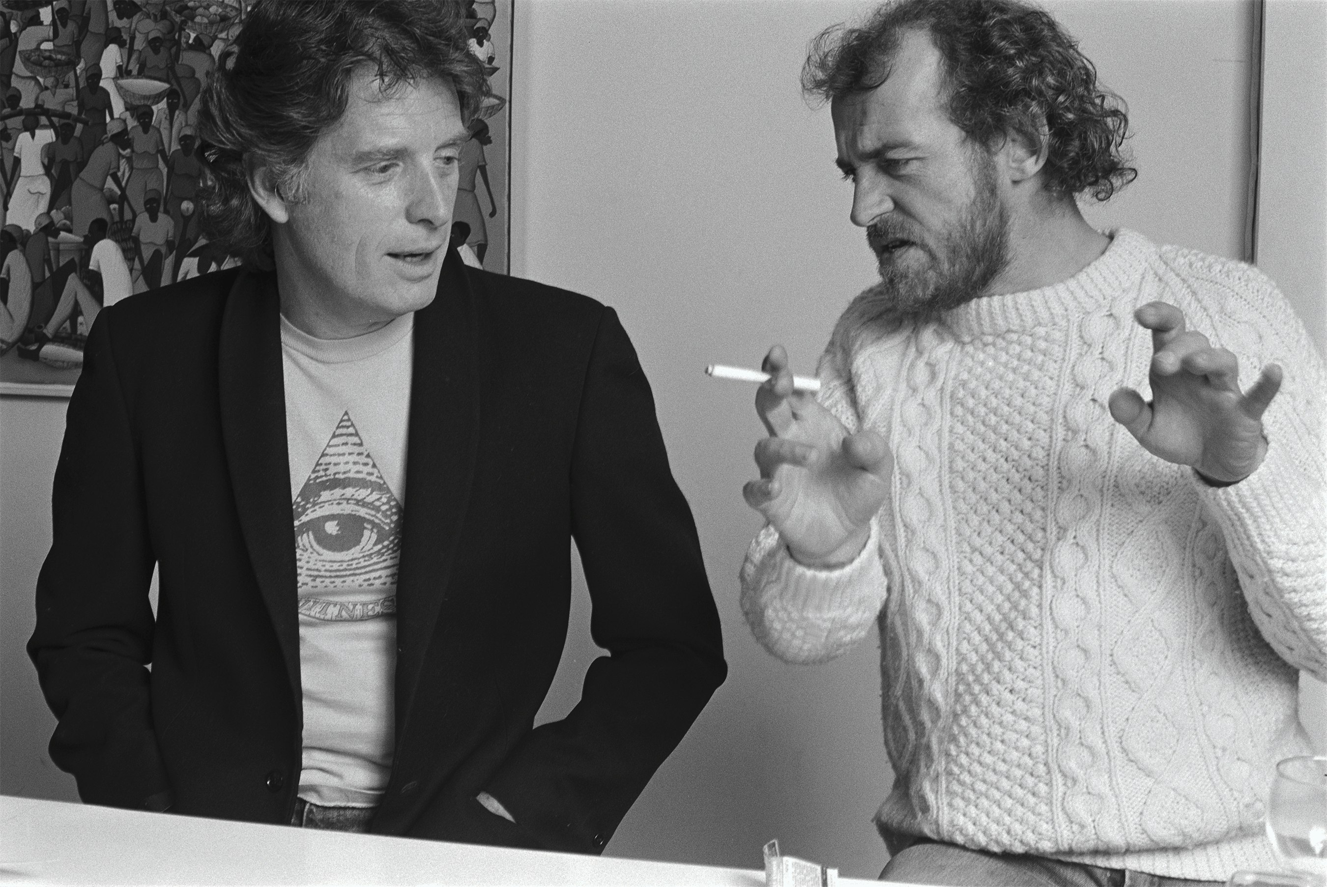 Blackwell with Joe Cocker, in 1981 or ’82, during the recording of his Island Records debut <i>Sheffield Steel</i>, starring Compass Point All-Stars Robbie Shakespeare, Sly Dunbar, Mikey Chung, and Wally Badarou. Photo by Lynn Goldsmith/Corbis/VCG via Getty Images.